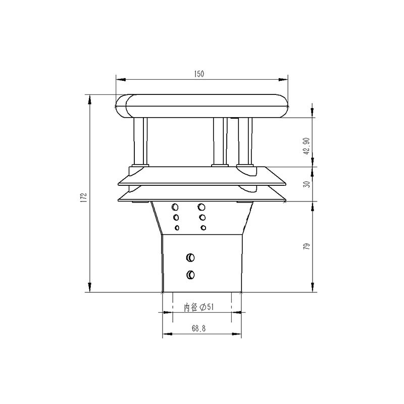 Anemómetro ultrasónico gráfico de dimensiones del producto