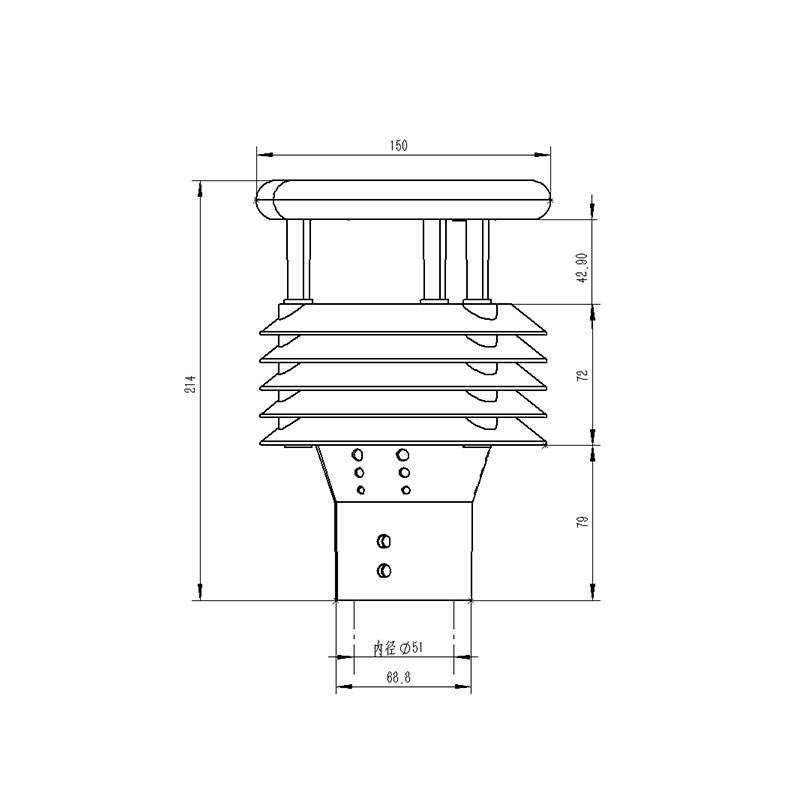 Diagrama de dimensiones del sensor meteorológico compacto 5 en 1