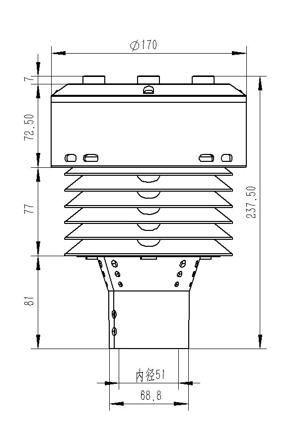 Sensor de iones de oxígeno negativos. Gráfico de las dimensiones del producto
